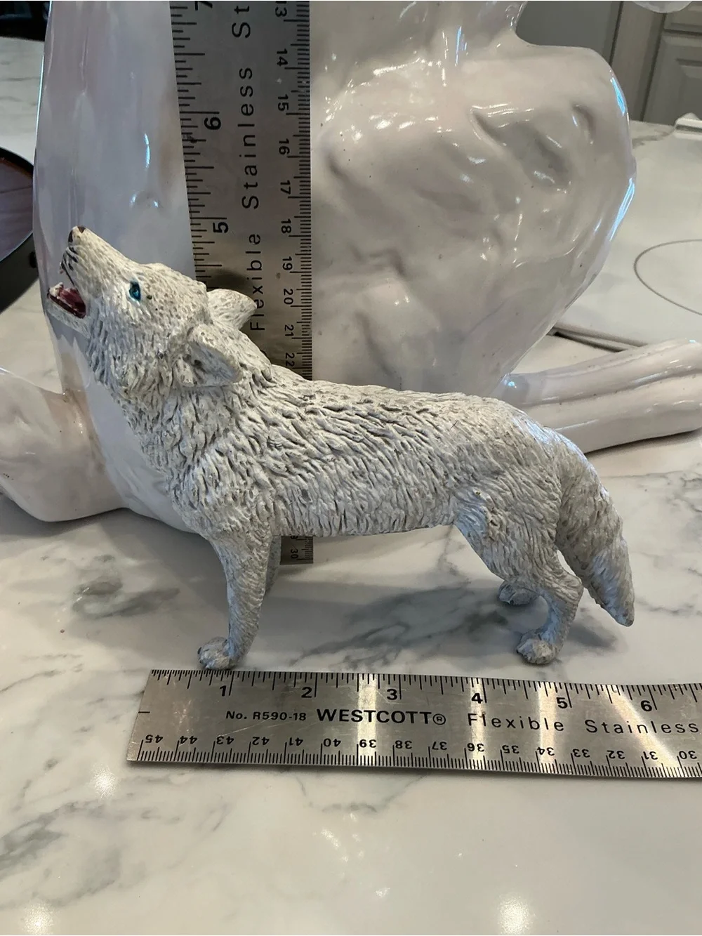 Realistic Wolf Toy Figures - White and Gray Set